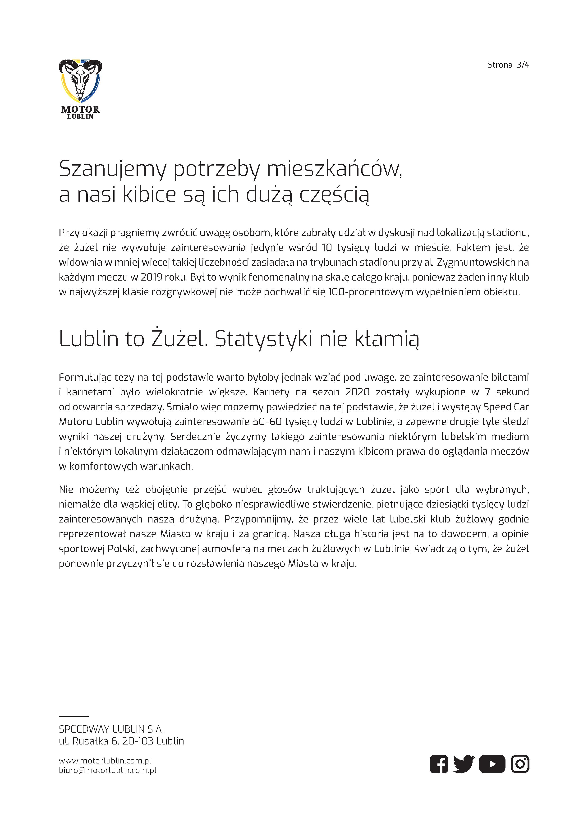 OŚWIADCZENIE SPEEDWAY LUBLIN SA 3